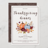Waterverf Bloemenpompoen Thanksgiving Diner Kaart (Voorkant / Achterkant)
