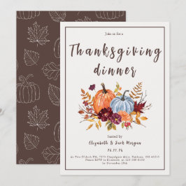 Waterverf Bloemenpompoen Thanksgiving Diner Kaart