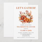 Waterverf Bloemenpompoenen Thanksgiving Diner Kaart (Voorkant / Achterkant)