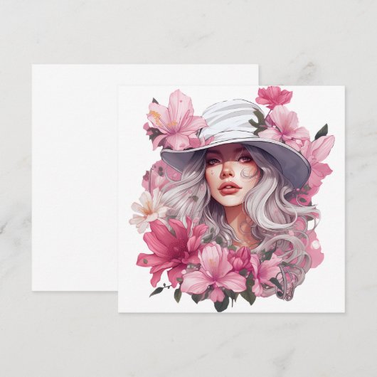 Waterverf Bloemenportret van een mooi meisje (Voorkant / Achterkant)