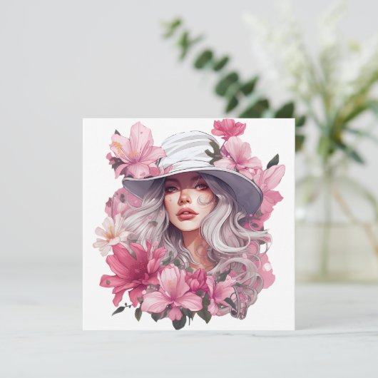 Waterverf Bloemenportret van een mooi meisje (Staand voorkant)