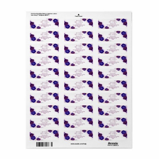 Waterverf Bloemenpruim Paarse Mr & Mrs Wedding Etiket (Full Sheet)