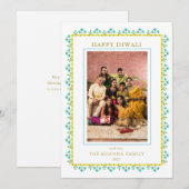 Waterverf bloemenrand Foto Diwali Groet Feestdagenkaart (Voorkant / Achterkant)