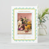 Waterverf bloemenrand Foto Diwali Groet Feestdagenkaart (Staand voorkant)