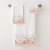 Waterverf Bloemenrand Perzik Wit Bad Handdoek (Insitu)