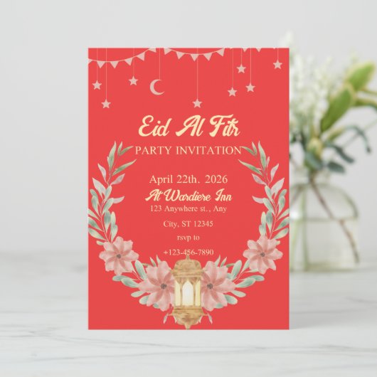 Waterverf bloemenrode achtergrond kaart (Staand voorkant)