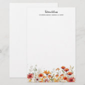 Waterverf Bloemenrood Sinaasappel madeliefjes Briefpapier (Voorkant / Achterkant)