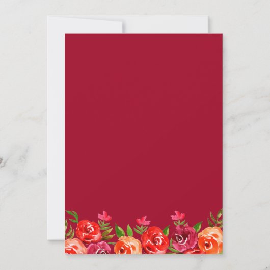 Waterverf Bloemenrood Sinaasappel Vrijgezellenfees Kaart (Achterkant)