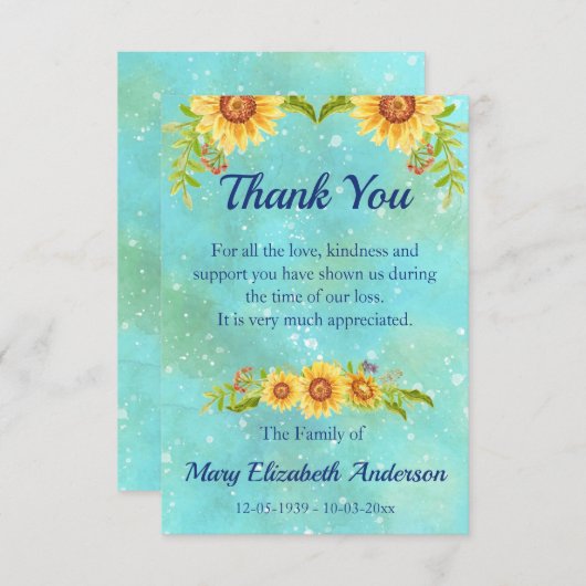 Waterverf Bloemenrouwblauw Bedankkaart (Voorkant / Achterkant)