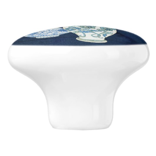 Waterverf Bloemenroze bloemenvaas blauw hout Keramische Knop (Zijkant)