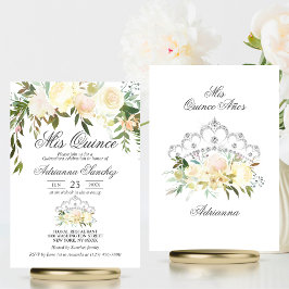 Waterverf Bloemenroze crème Ivoor Quinceañera Kaart