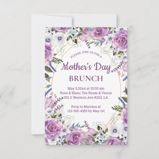 waterverf bloemenroze gouden moederdag brunch kaart (Voorkant)