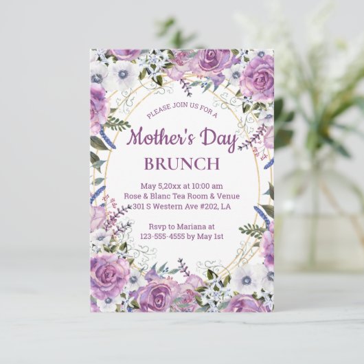 waterverf bloemenroze gouden moederdag brunch kaart (Staand voorkant)