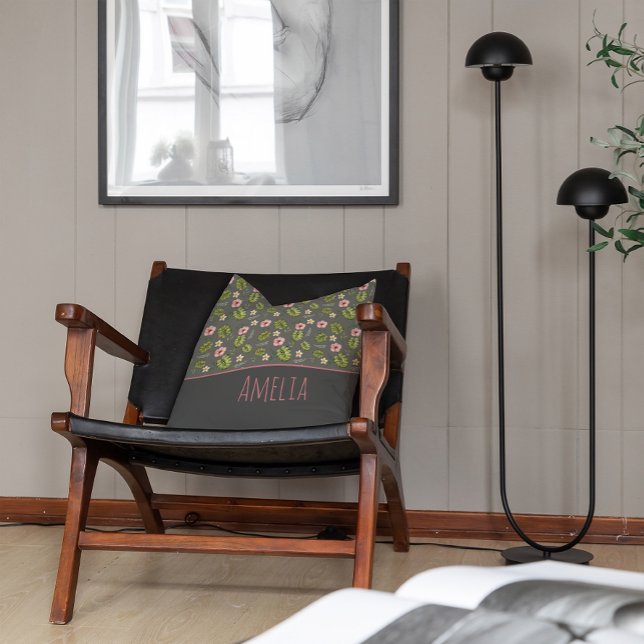 Waterverf bloemenroze grijs patroonnaam kussen (Creator heeft geüpload)