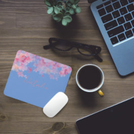 Waterverf bloemenroze koraal blauw naam muismat