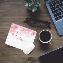 Waterverf bloemenroze naam muismat