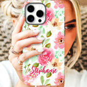 Waterverf Bloemenroze perzik Custom Name Case-Mate iPhone Case
