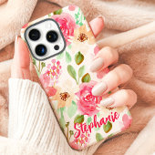 Waterverf Bloemenroze perzik Custom Name Case-Mate iPhone Case