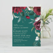 Waterverf bloemenrozen Smaragdgroene bruiloft Kaart (Staand voorkant)