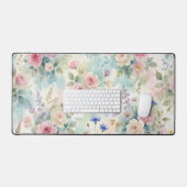 Waterverf Bloemenschildering Roze Bureaumat (Keyboard & Muis)