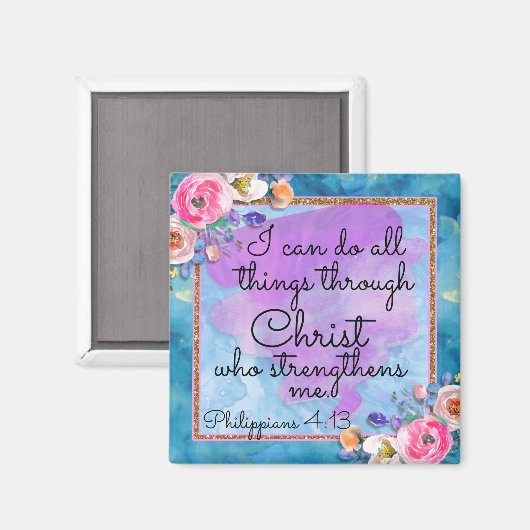 Waterverf Bloemenschrift Alle dingen door Christus Magneet (Voorkant / Achterkant)