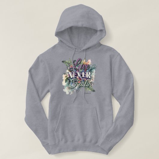 Waterverf Bloemenschrift 'Liefde Faalt Nooit' Hoodie (Design voorkant)