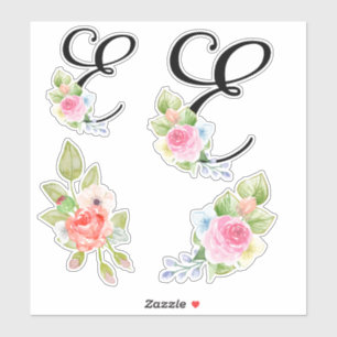 Waterverf bloemenschrift Monogram letter E Sticker