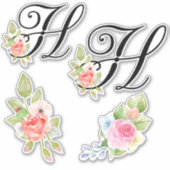 Waterverf bloemenschrift Monogram letter H Sticker (Voorkant)