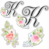 Waterverf bloemenschrift Monogram letter K Sticker (Voorkant)