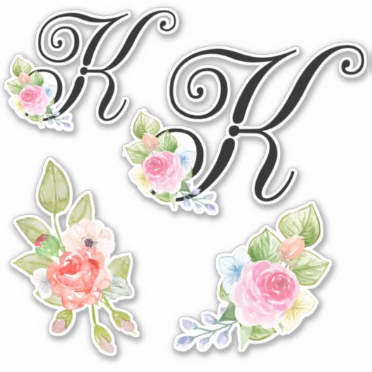 Waterverf bloemenschrift Monogram letter K Sticker