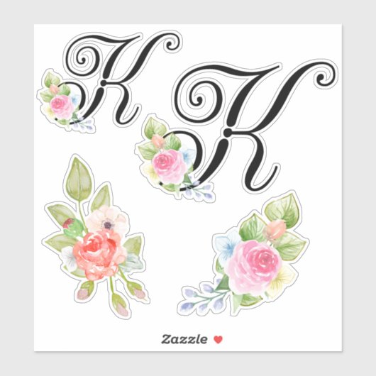 Waterverf bloemenschrift Monogram letter K Sticker (Vel)