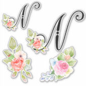 Waterverf bloemenschrift Monogram letter N Sticker (Voorkant)