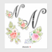 Waterverf bloemenschrift Monogram letter N Sticker (Vel)