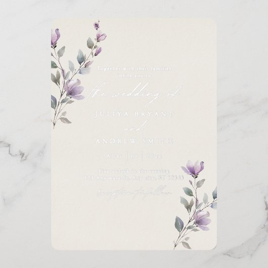  waterverf bloemenscript bruiloft folie uitnodiging (Voorkant)