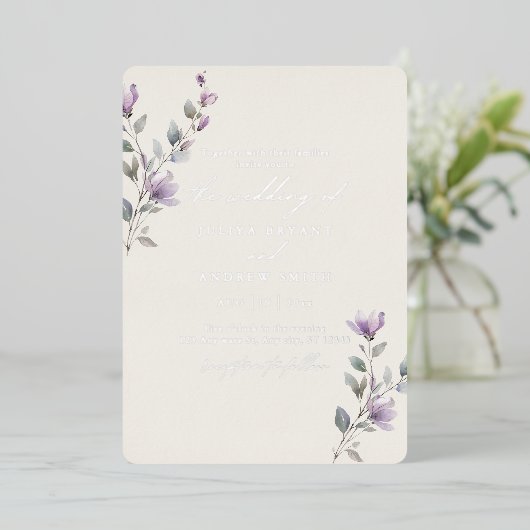  waterverf bloemenscript bruiloft folie uitnodiging (Staand Voorkant)