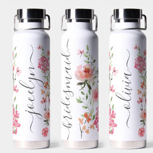 Waterverf bloemenscript gepersonaliseerde bruidsme waterfles