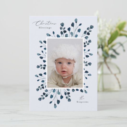 Waterverf bloemenspray Kerst aangepaste foto Kaart (Staand voorkant)
