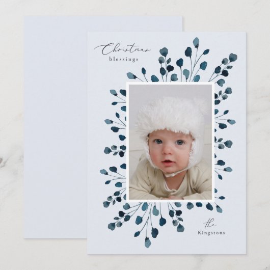 Waterverf bloemenspray Kerst aangepaste foto Kaart (Voorkant / Achterkant)