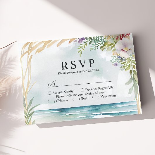 Waterverf Bloemenstrand Zomer Bruiloft RSVP Kaart