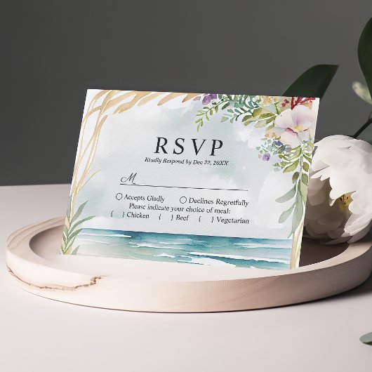 Waterverf Bloemenstrand Zomer Bruiloft RSVP Kaart