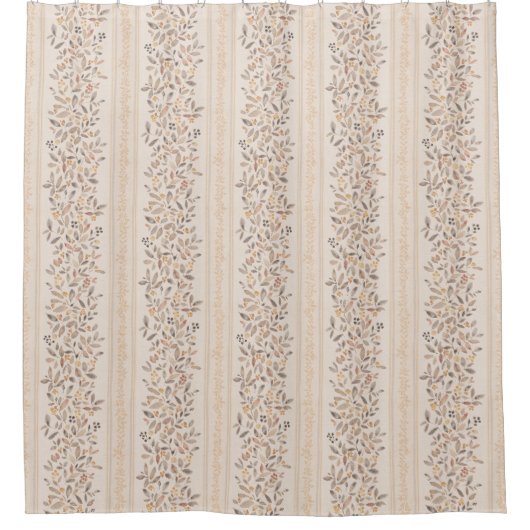 Waterverf bloemenstrepen warm okerbruin douchegordijn (Voorkant)