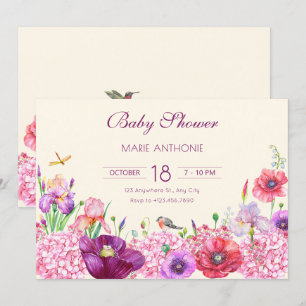 Waterverf Bloementak Vogel natuur baby shower Kaart