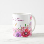 Waterverf Bloementak Vogel natuur Custom Name Koffiemok (Voorkant rechts)