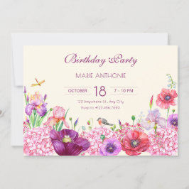 Waterverf Bloementak Vogel natuur Verjaardag Kaart