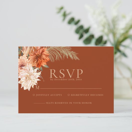 Waterverf bloementerracotta rustieke herfst Trouwe RSVP Kaartje (Staand voorkant)
