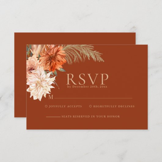 Waterverf bloementerracotta rustieke herfst Trouwe RSVP Kaartje (Voorkant / Achterkant)