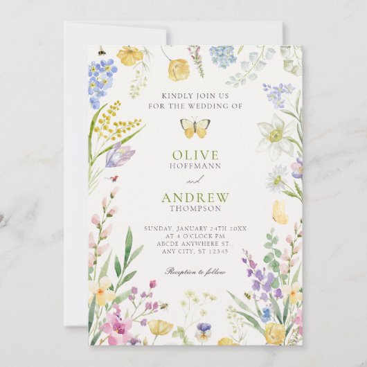 Waterverf bloementuin bruiloft kaart (Voorkant)