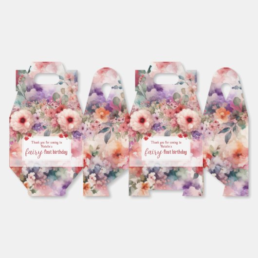 Waterverf Bloementuin Fairy Eerste Verjaardag Bedankdoosjes (Ongevouwen)