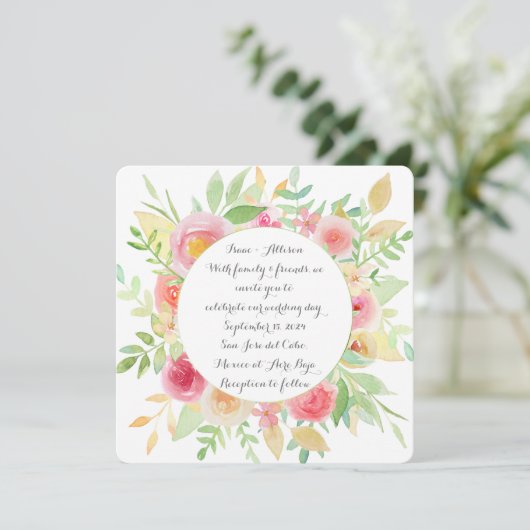 Waterverf Bloementuin Feest Huwelijksuitnodiging Kaart (Staand voorkant)