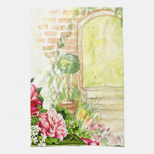  Waterverf bloementuin keukenhanddoek (Verticaal)